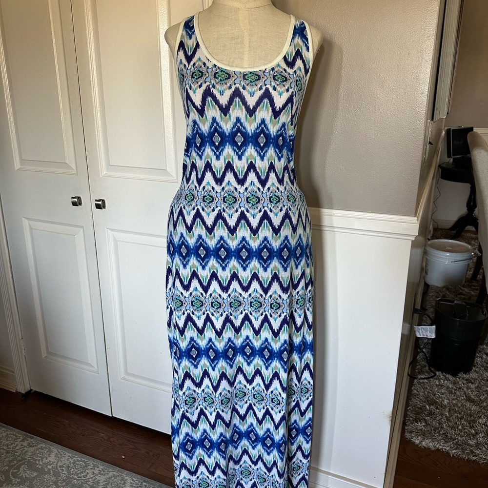 Derek Heart Blue and White Sleeveless Maxi Sundress